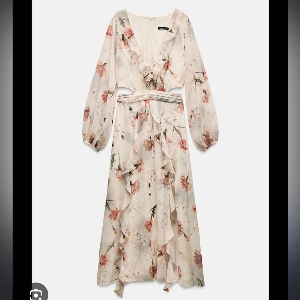 ZARA FLORAL CUTOUT RUFFLE DRESS - Picture 11 of 12